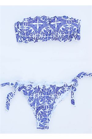 bikini fascia con maioliche e slip brasiliano Aram Capri | FASCIAMAIOLICABIANCABLUBIANCOBLU